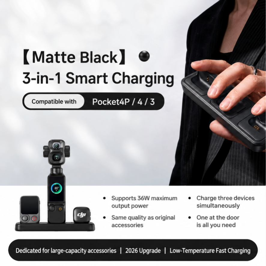 3-in-1 Charging Dock for Osmo Pocket 3 / 4 / 4P | Simultaneous Multi-Device Fast Charging Station, Cut Cable Clutter for Vlog Gear