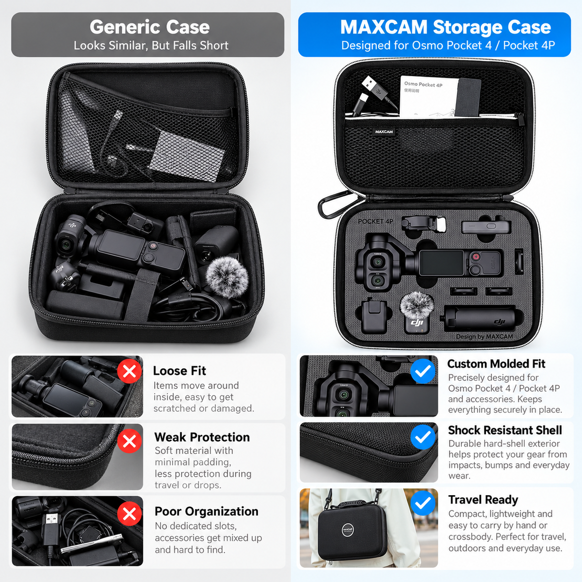 Shockproof Carry Storage Case for Osmo Pocket 4P / 4 / 3 | Stop Losing & Scratching Your Vlog Gear