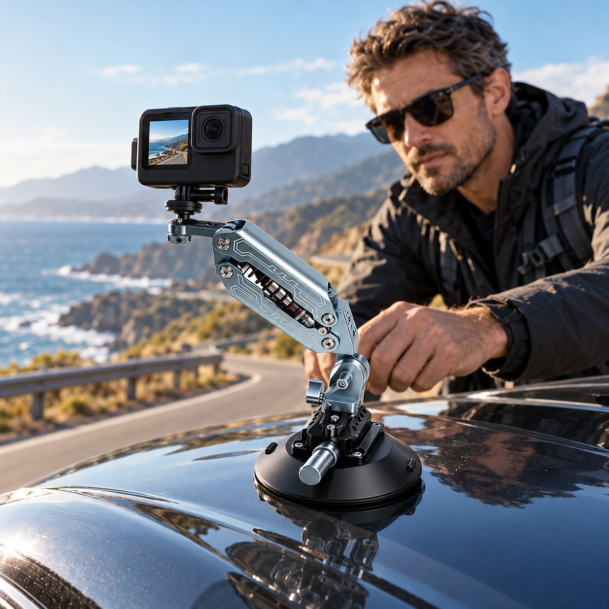 Car Camera Suction Cup Shock-Absorbing Arm | Eliminate Shaky Car Footage for In-Car Travel Filming