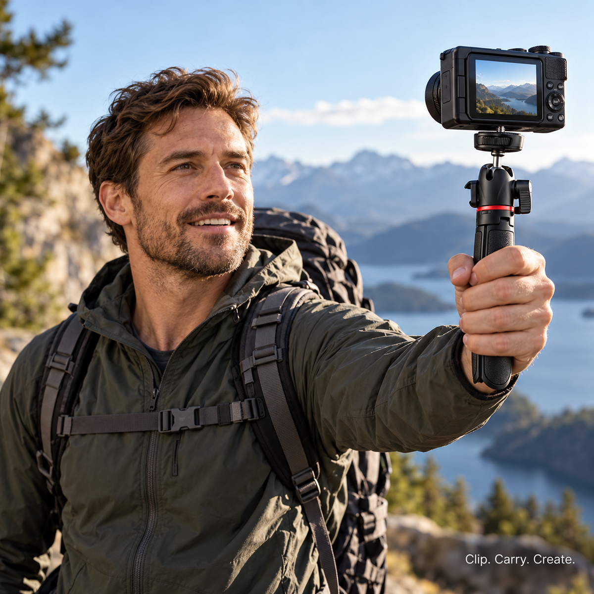 Quick-Clip Carabiner Camera Handle & Tripod | Hands-Free Hanging Mount for Action Cameras & Pocket Cameras