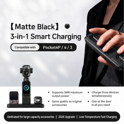 3-in-1 Charging Dock for Osmo Pocket 3 / 4 / 4P | Simultaneous Multi-Device Fast Charging Station, Cut Cable Clutter for Vlog Gear