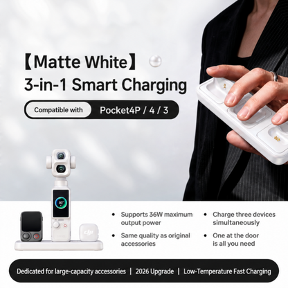 3-in-1 Charging Dock for Osmo Pocket 3 / 4 / 4P | Simultaneous Multi-Device Fast Charging Station, Cut Cable Clutter for Vlog Gear
