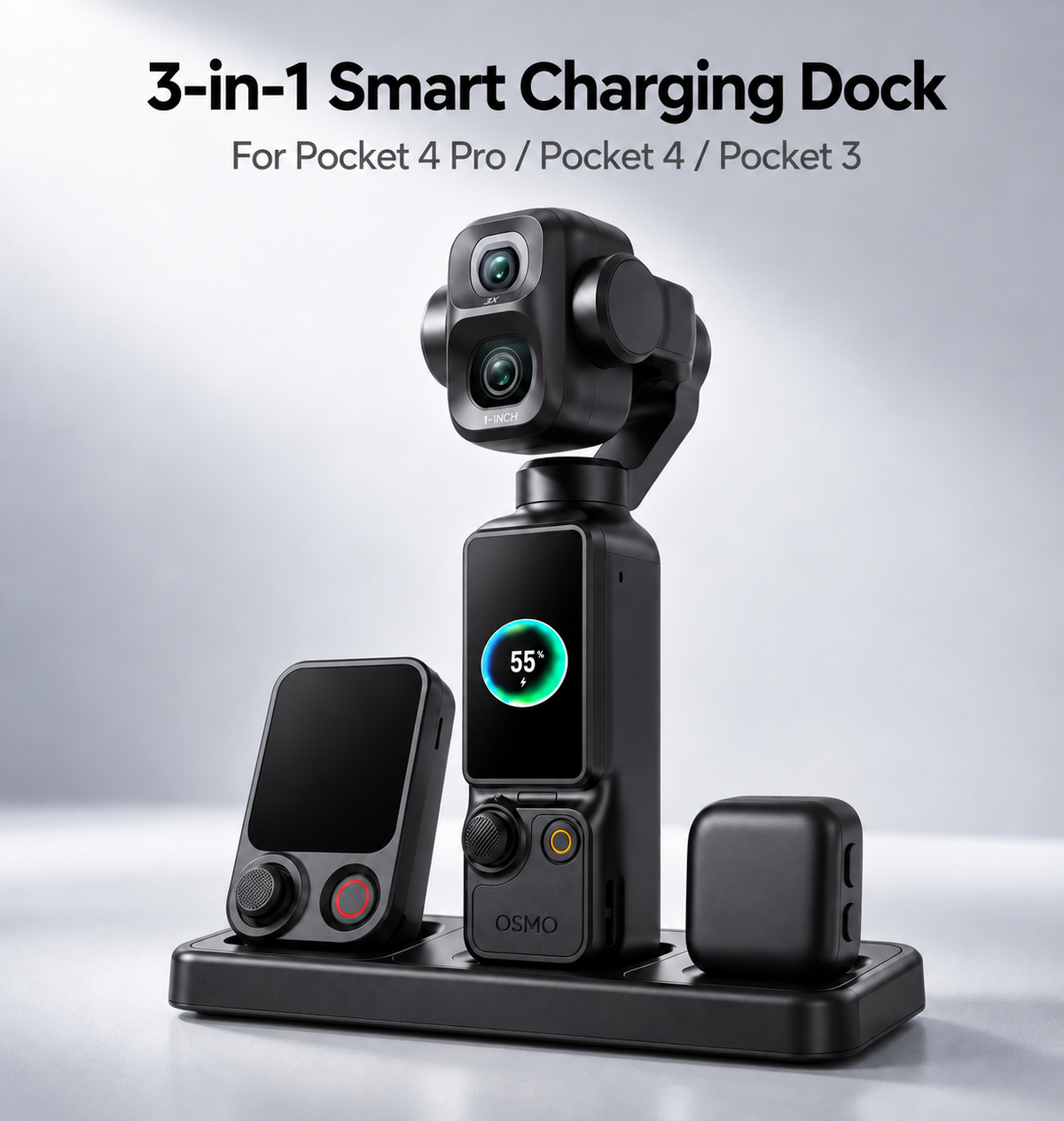 3-in-1 Charging Dock for Osmo Pocket 3 / 4 / 4P | Simultaneous Multi-D ...