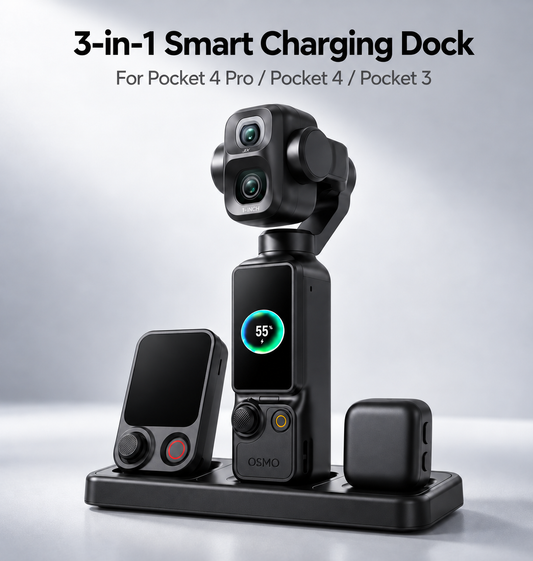3-in-1 Charging Dock for Osmo Pocket 3 / 4 / 4P | Simultaneous Multi-Device Fast Charging Station, Cut Cable Clutter for Vlog Gear
