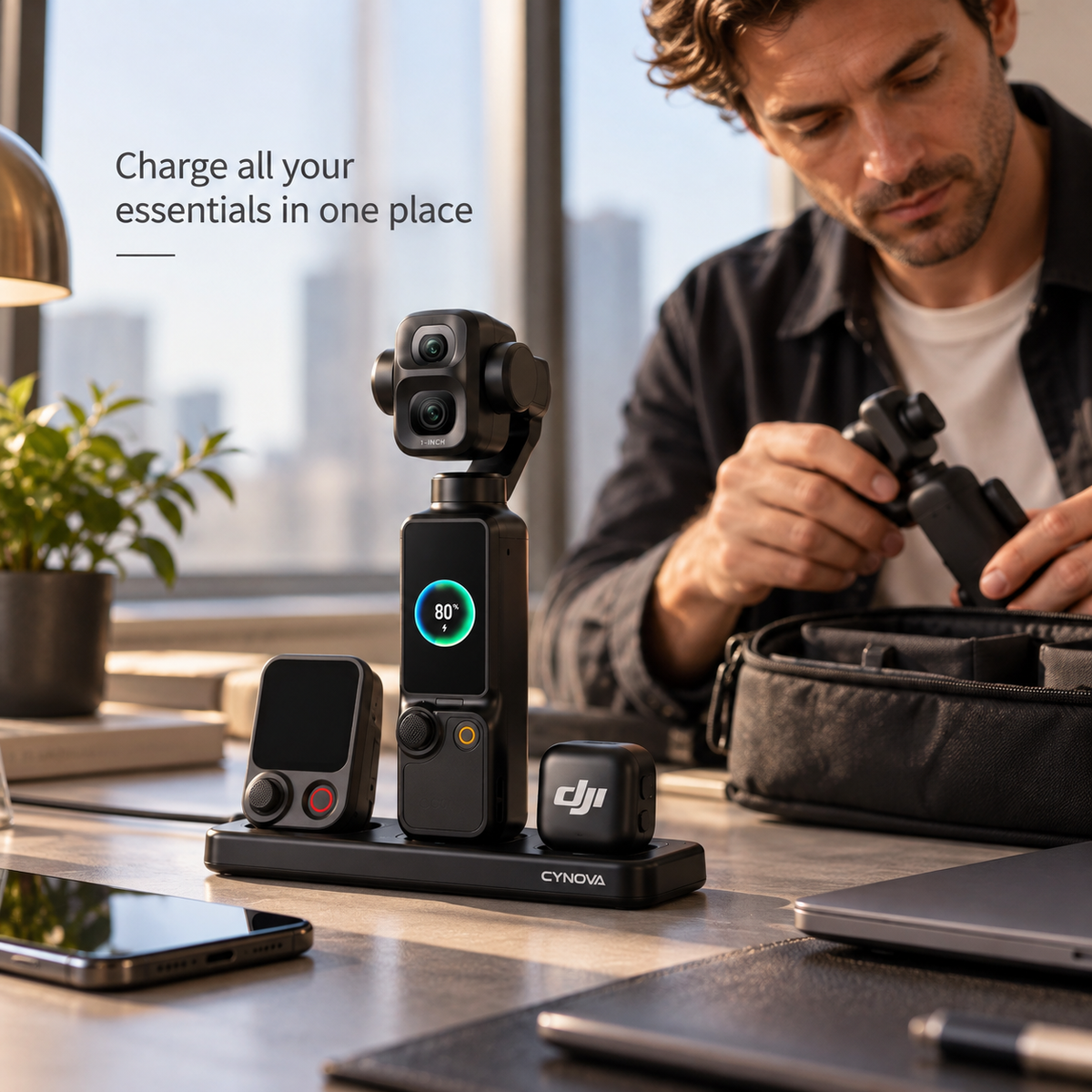 3-in-1 Charging Dock for Osmo Pocket 3 / 4 / 4P | Simultaneous Multi-Device Fast Charging Station, Cut Cable Clutter for Vlog Gear