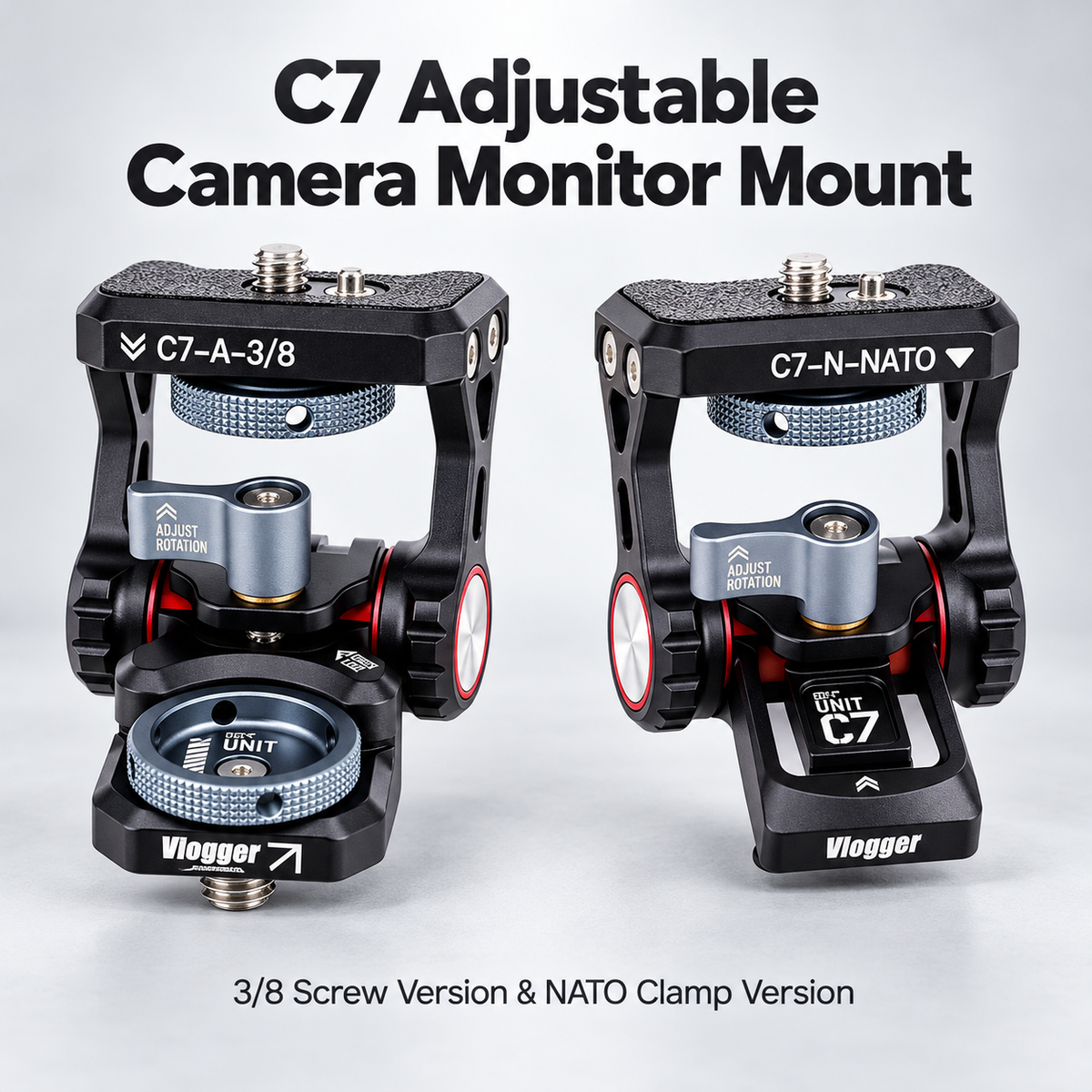 Heavy-Duty V-Shape Tilt Monitor Bracket, 1/4"& 3/8" Thread, ARRI Locating Pin, NATO Rail / Screw Mount Option for Camera Cage Filmmaking