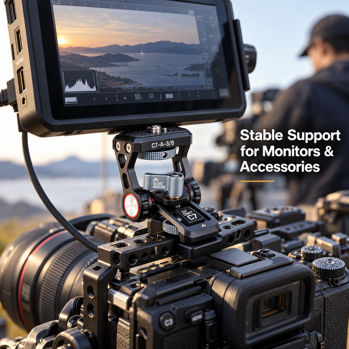 Heavy-Duty V-Shape Tilt Monitor Bracket, 1/4"& 3/8" Thread, ARRI Locating Pin, NATO Rail / Screw Mount Option for Camera Cage Filmmaking