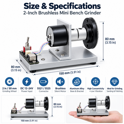 2 Inch Vibration-Free Brushless Mini Bench Grinder | Quiet Polishing Sander for Hobby Wood & Resin Craft