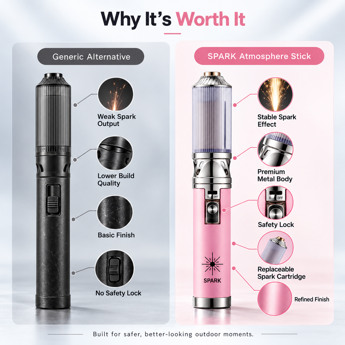 Rechargeable Handheld Cold Spark Wand Dual Use Camping Torch for Wedding Birthday Photography
