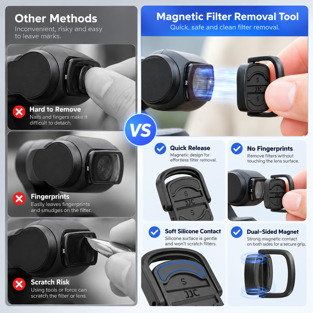 Magnetic Filter Removal Tool for DJI Pocket 4 / Pocket 3 | No Fingerprints, Easy Filter Take-Off for Long Nails