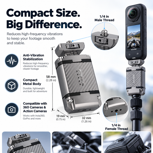 High-Frequency Vibration Isolator for Action Cameras | Stop Shaky Motorcycle Footage & Protect Your Camera Lens