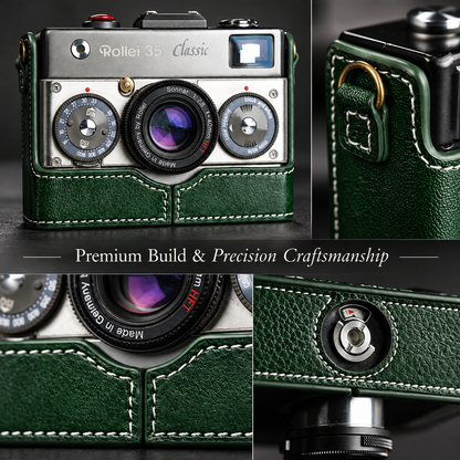 Handmade Genuine Leather Camera Half Case for Rollei 35 Series | Protect Your Vintage Film Camera Without Blocking Controls & Frame Counter