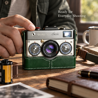 Handmade Genuine Leather Camera Half Case for Rollei 35 Series | Protect Your Vintage Film Camera Without Blocking Controls & Frame Counter