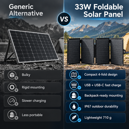 33W Foldable Backpack-Mount Solar Charger Panel | Off-Grid Portable Solar Power Sheet for Outdoor Vloggers & Adventure Trips
