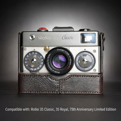 Handmade Genuine Leather Camera Half Case for Rollei 35 Series | Protect Your Vintage Film Camera Without Blocking Controls & Frame Counter